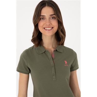 Kadın Koyu Haki Basic Polo Yaka Tişört