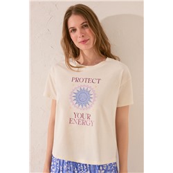 Camiseta manga corta algodón marfil
