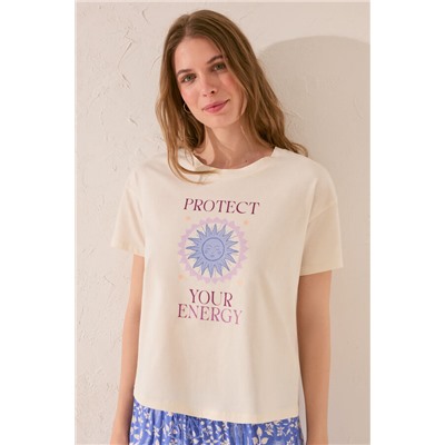 Camiseta manga corta algodón marfil