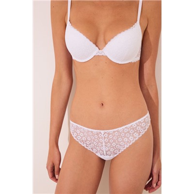 Tanga encaje floral blanco