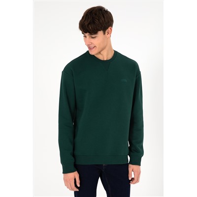 Erkek Koyu Yeşil Basic Sweatshirt