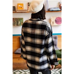 Olalook Kadın Siyah Beyaz Tek Cepli Kalın Ekose Oduncu Gömlek GML-19000736