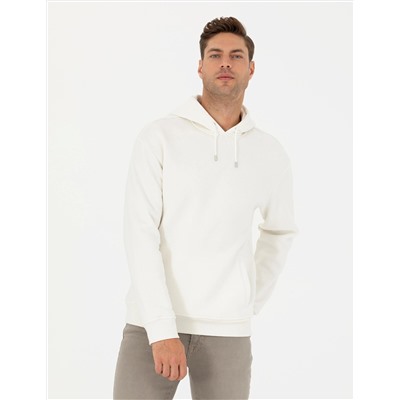 Ekru Regular Fit İçi Polarlı Kapüşonlu Sweatshirt