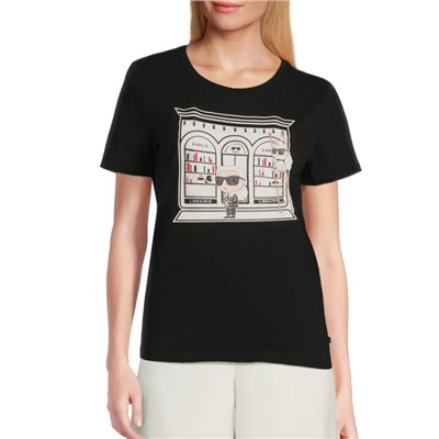Karl Lagerfeld Paris Library Graphic Stretch Cotton T-Shirt