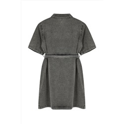Koyu Mavi Kuşak Detaylı Mini Denim Gömlek Elbise TBBSS24AH00124