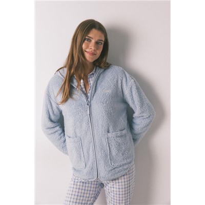 Bata corta tejido pelo azul lurex