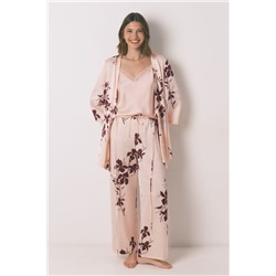 Set floral satén 3 piezas rosa