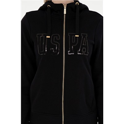 Kadın Siyah Kapüşonlu Fermuarlı Sweatshirt