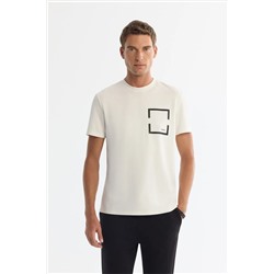 Avva, Erkek Ekru Bisiklet Yaka Baskılı Elastan T-shirt A42y1020