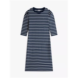 Puff-Sleeve Rib-Knit Dress
