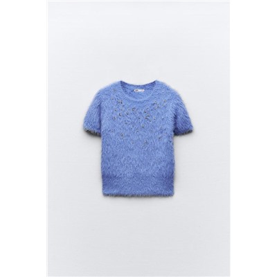 FAUX FUR SWEATER WITH RHINESTONES