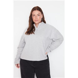 Gri Selanik/Triko Görünümlü Fermuarlı Yaka Regular/Normal Kalıp Örme Sweatshirt TBBAW23AO00006