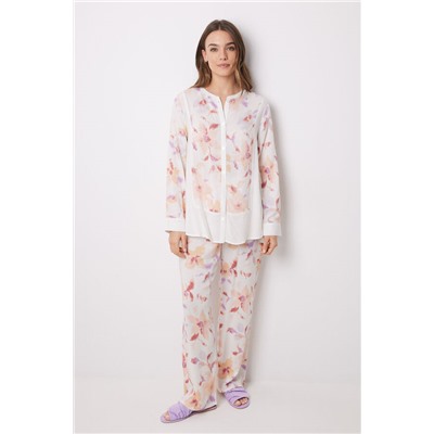 Pijama camisero largo viscosa flores