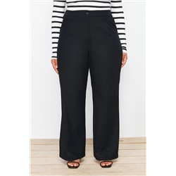 Siyah Yüksek Bel Wide Leg Geniş Paça Dokuma Kumaş Pantolon TBBSS24AR00022