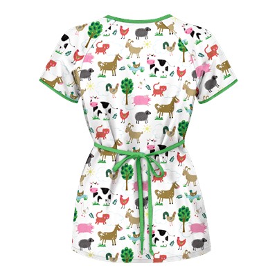 UA On The Farm White Mock Wrap Print Scrub Top