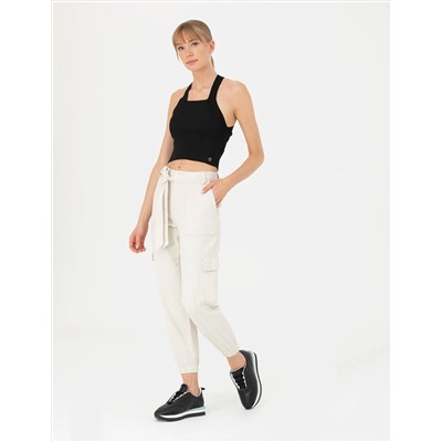 Krem Jogger Fit Kanvas Pantolon