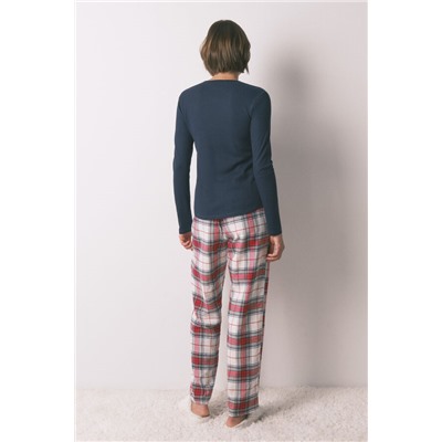 Pantalón largo 100% algodón franela cuadros rojo