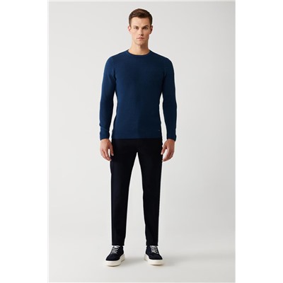 İndigo Bisiklet Yaka Dokulu Viskon Regular Fit Standart Kesim Triko Kazak