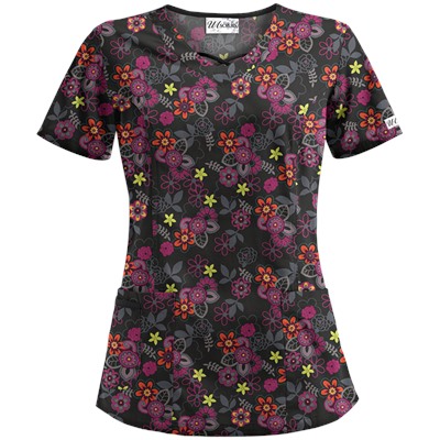 UA Mystic Garden Black Print Scrub Top