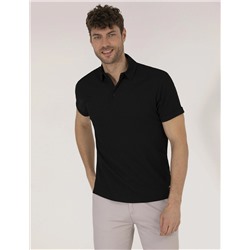 Siyah Slim Fit Dokulu Polo Yaka Tişört