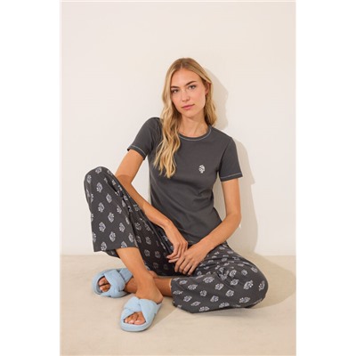 Pijama largo algodón gris paisley