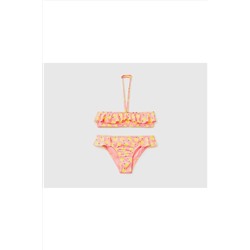 United Colors of BenettonKız Çocuk Mix Meyve Desenli Boyundan Bağlamalı Bikini Takımı Orta Pembe