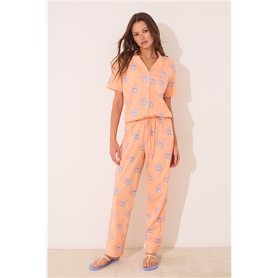 Pijama camisero Lilo & Stitch algodón naranja