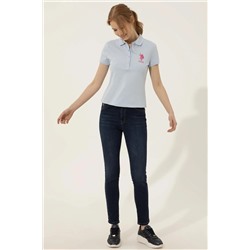 Kadın Açık Mavi Basic Polo Yaka Tişört