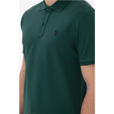 Erkek Slim Fit Polo Yaka Koyu Yeşil Basic Tişört