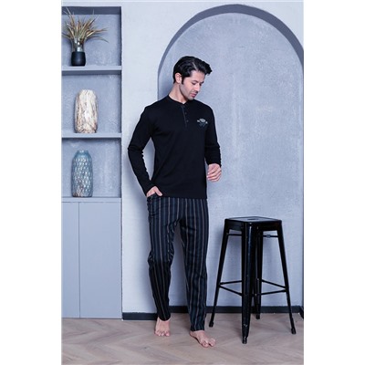 AHENGİM Man Erkek Pijama Takımı Interlok Altı Çizgili Pamuklu Mevsimlik M70102272 1-2-10001215