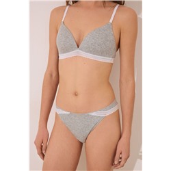Tanga tira algodón canalé encaje gris