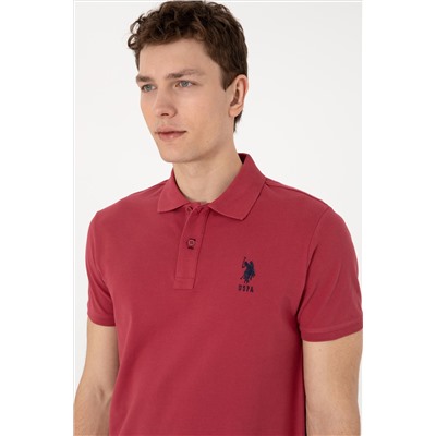 Erkek Slim Fit Polo Yaka Vişne Basic Tişört