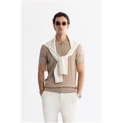 Vizon Polo Yaka Fermuarlı Rayon Triko T-Shirt