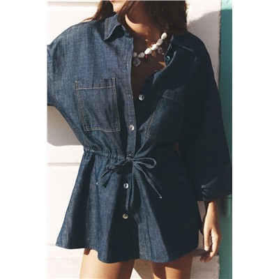 LINEN SHIRT WITH DRAWSTRING WAIST