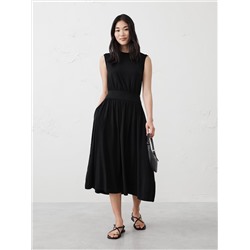 Knit Banded-Waist Midi Dress