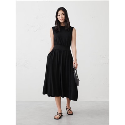 Knit Banded-Waist Midi Dress