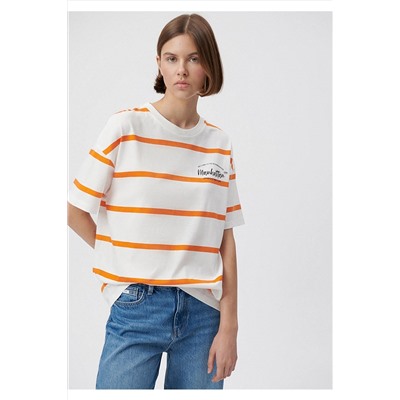 Mavi Baskılı Çizgili Turuncu Tişört Loose Fit / Bol Rahat Kesim 1611865-85447