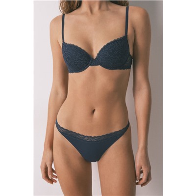 Tanga tira encaje azul