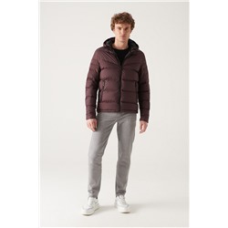 Bordo Su İtici Rüzgar Geçirmez Kapitone Kapüşonlu Comfort Fit Rahat Kesim Şişme Mont