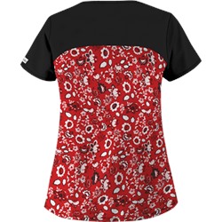 UA Bandana Blossom Red Rounded Notch Neck Scrub Top