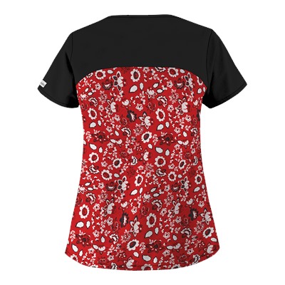 UA Bandana Blossom Red Rounded Notch Neck Scrub Top