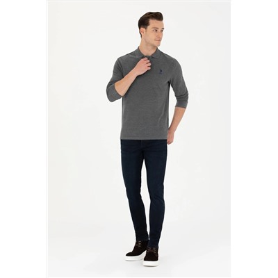 Erkek Antrasit Melanj Polo Yaka Basic Sweatshirt