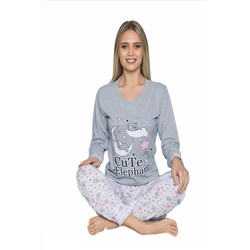 Ercan Kadın Gri Pijama Takımı E-3854