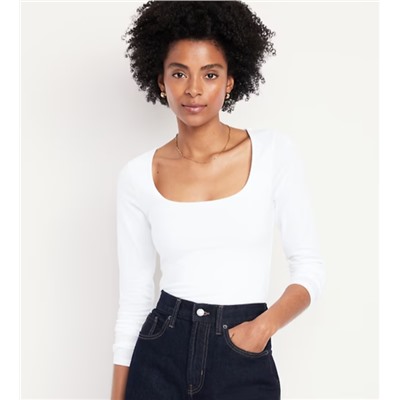 Fitted Double-Layer Scoop-Neck Top