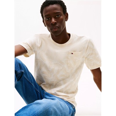 Allover Leaf Print Pocket T-Shirt