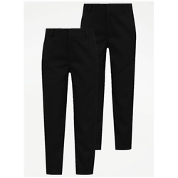 Boys Black Slim Fit Skinny Leg Trousers 2 Pack