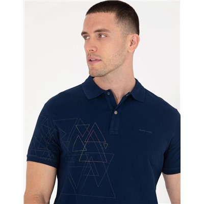 Lacivert Slim Fit Desenli Polo Yaka Tişört