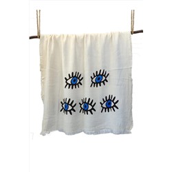 Peştanoz, Müslin Peştemal, Mavi Göz Baskılı Desen, Naturel %100 Pamuk 100x180 , Plaj Havlusu, Banyo Havlusu