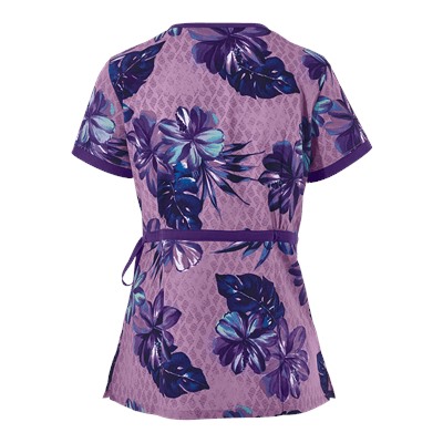 koi Scrubs Vintage Hibiscus Mock Wrap Print Top