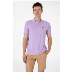 Erkek Regular Fit Polo Yaka Lila Basic Tişört